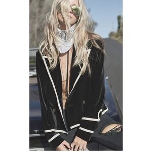 ONE‎ X ONETEASPOON Blazer Jacket Womens XS Black Velvet Trim Bandana Lined